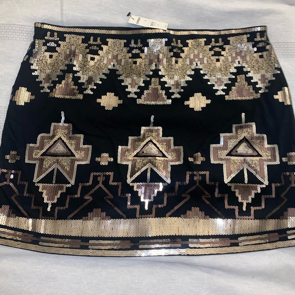 Express Black and Gold Sequin Mini Skirt